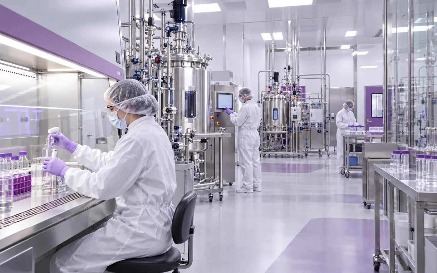 AI-generated representative GMP production environment; not an actual photograph of the company facility.